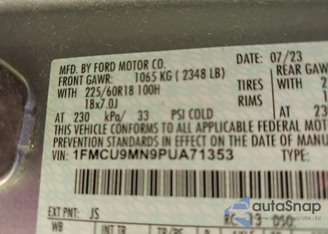 2023 Ford Escape St-Line z USA, uszkodzony, nr VIN 1FMCU9MN9PUA71353